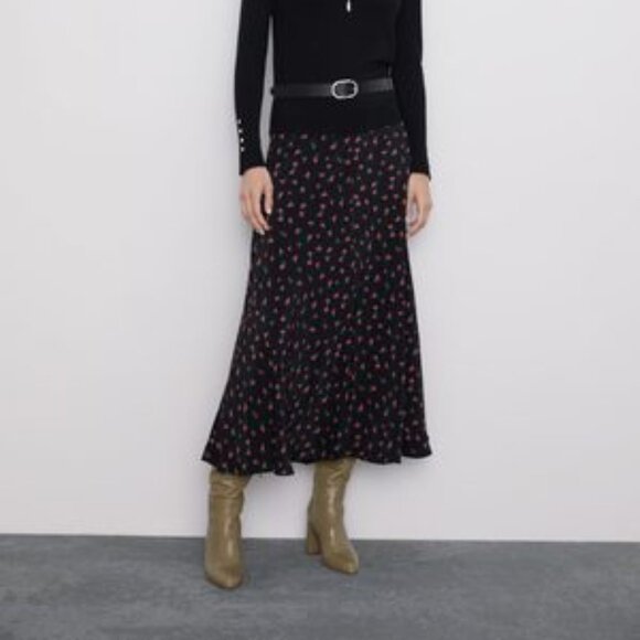 Zara Floral Print Boho Flowy Midi Skirt (NWT) - Picture 1 of 4